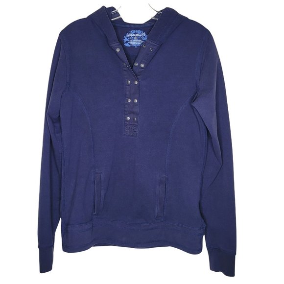 Eddie Bauer Blue Hoodie Midway Double Snaps Long Sleeve Pocket Size Medium